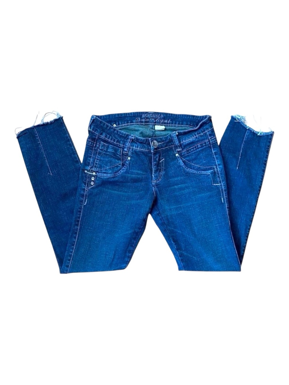 PARASUCO jeans dark blue sequins ripped bottoms size 29 skinny low rise stretchy